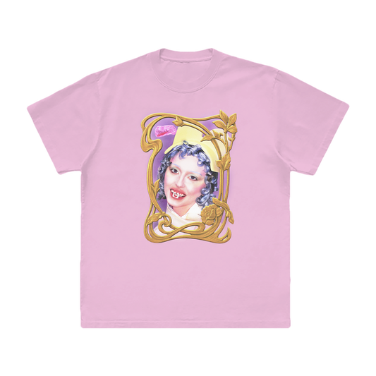 A classic pink cotton tee with custom Smoochies artwork on the front, from Ashnikko.