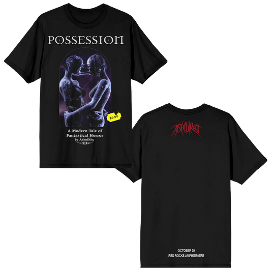 A classic black short sleeve tee with custom Halloweenie album artwork across the front, from Ashnikko. 