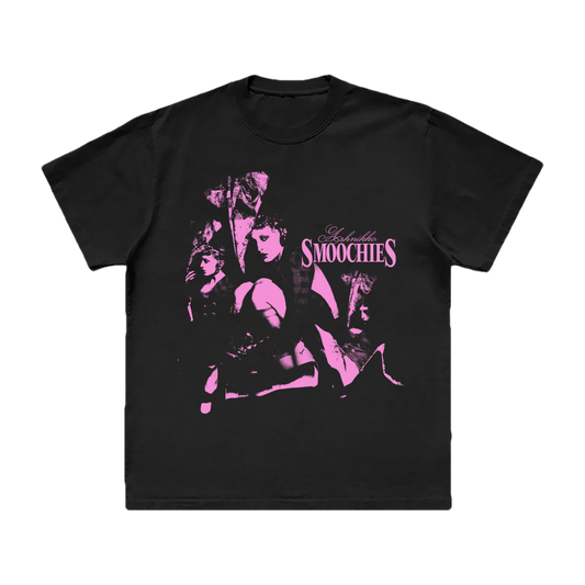 A classic black cotton tee with custom pink artwork from Ashnikko.