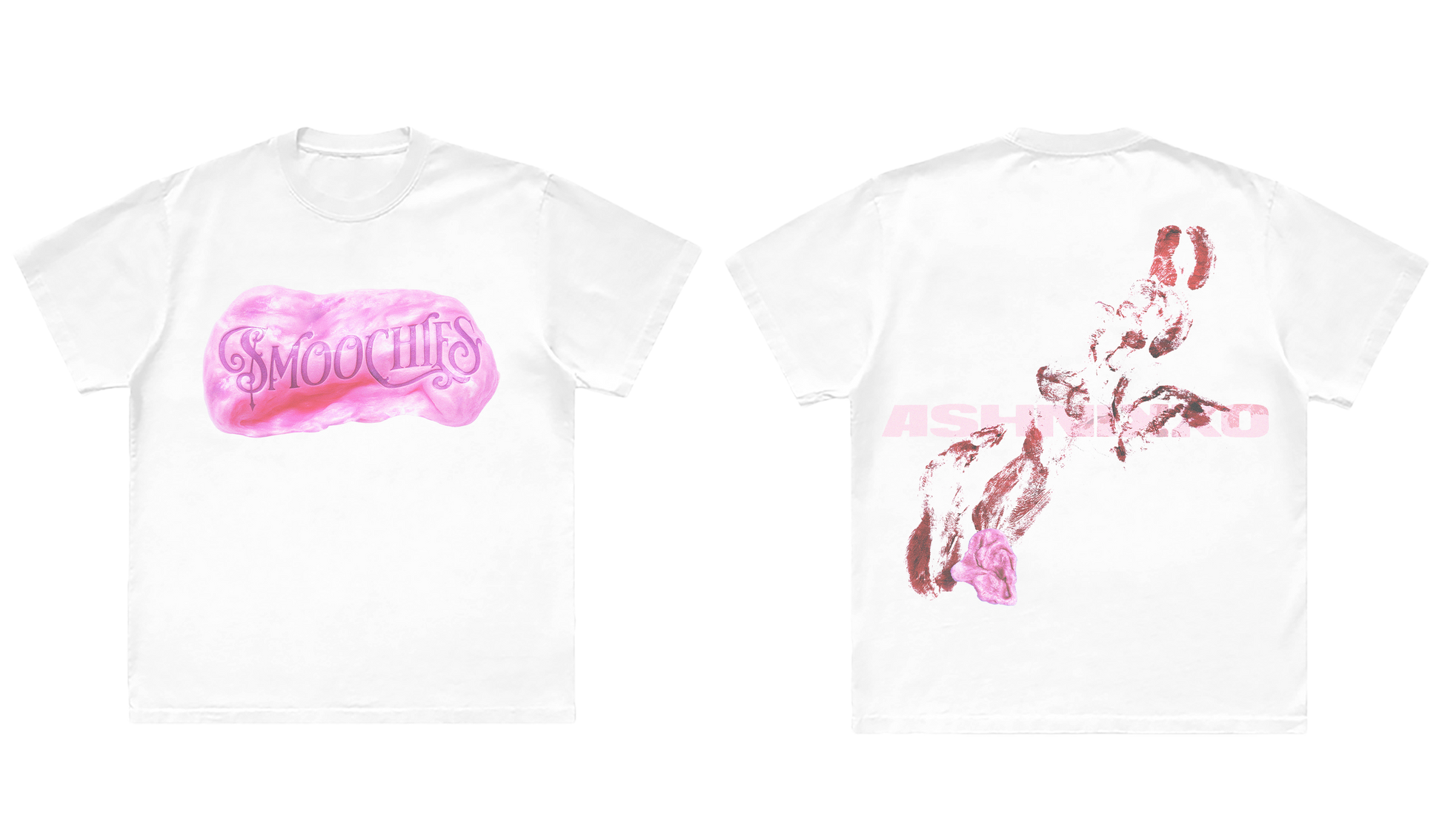 A classic white cotton tee with Smoochies artwork on the front and back, from Ashnikko.