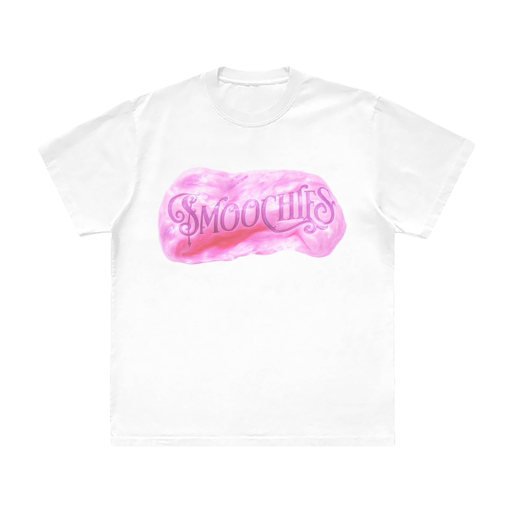 A classic white cotton tee with Smoochies artwork on the front and back, from Ashnikko.