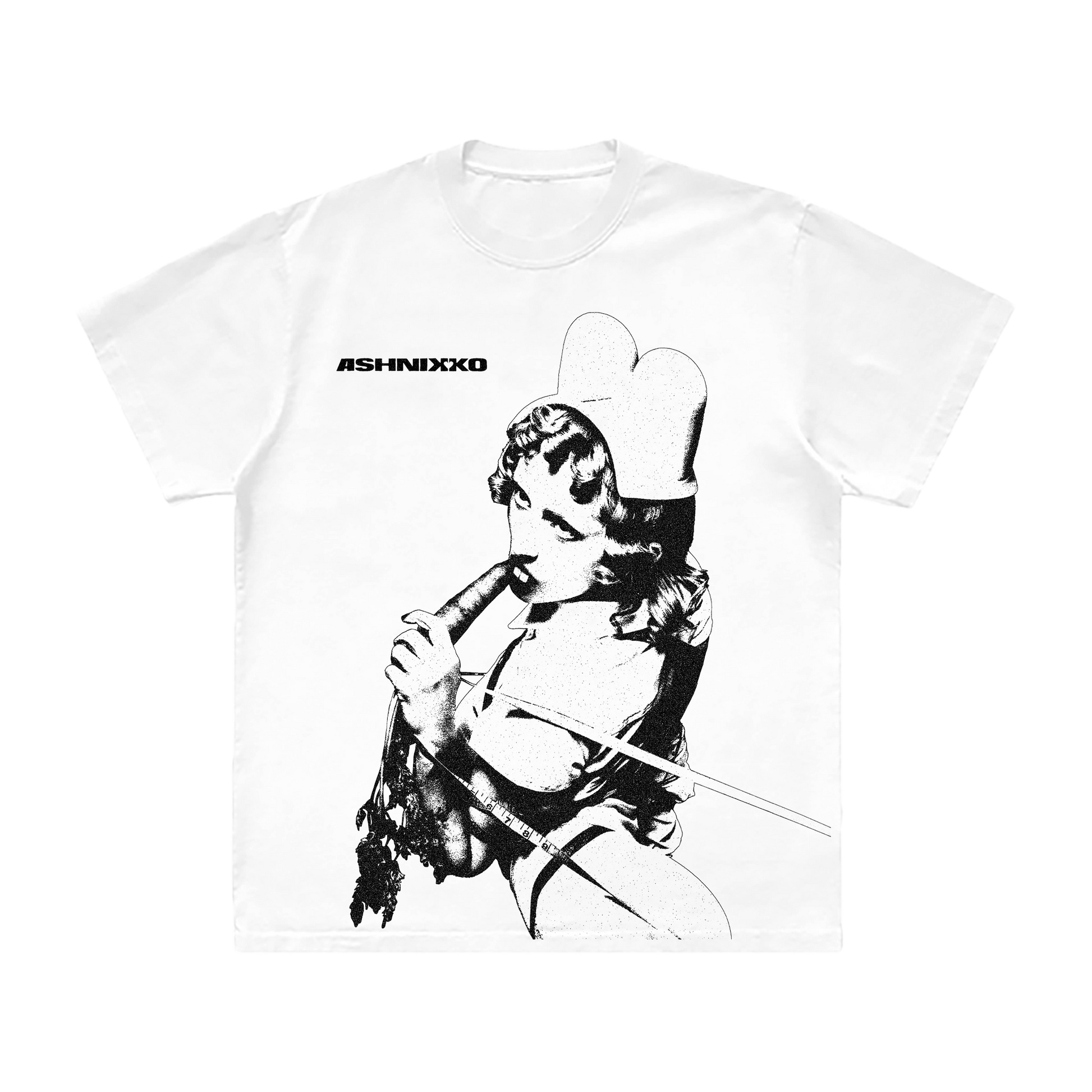 A classic white cotton tee with custom Smoochies artwork on the front, from Ashnikko. 