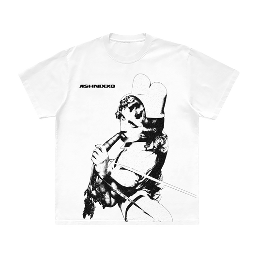 A classic white cotton tee with custom Smoochies artwork on the front, from Ashnikko. 