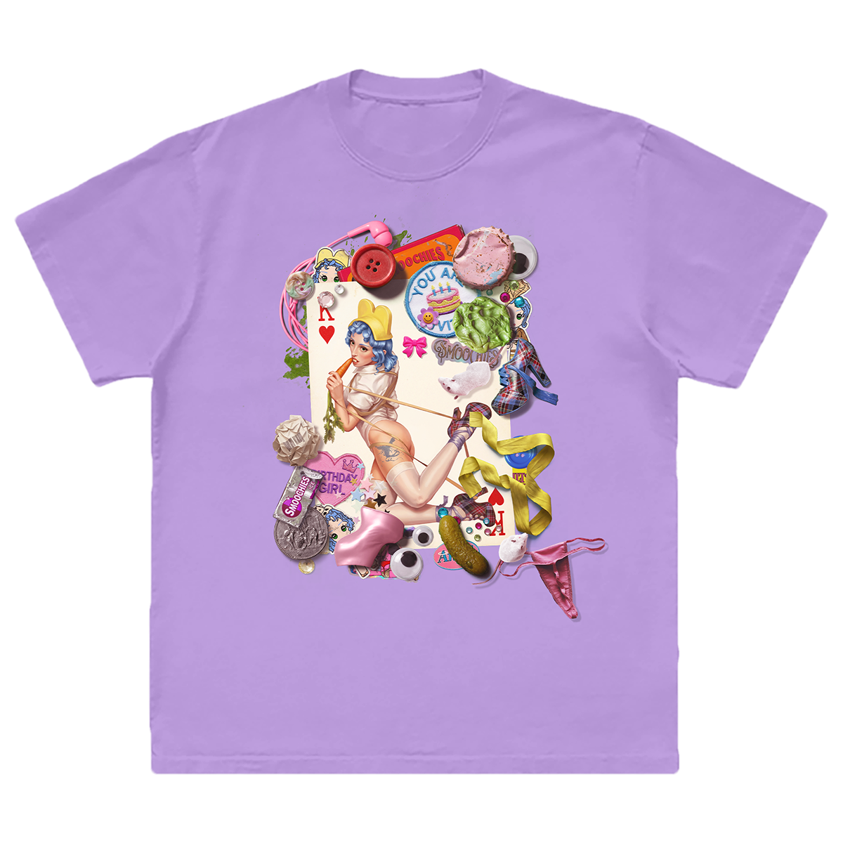 A classic purple cotton short sleeve tee with custom Ashnikko birthday artwork on the front.