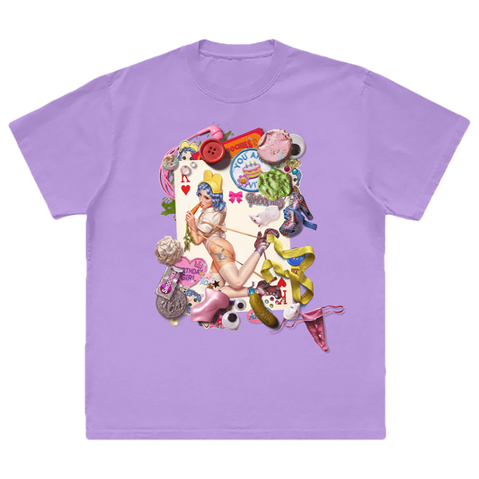 A classic purple cotton short sleeve tee with custom Ashnikko birthday artwork on the front.