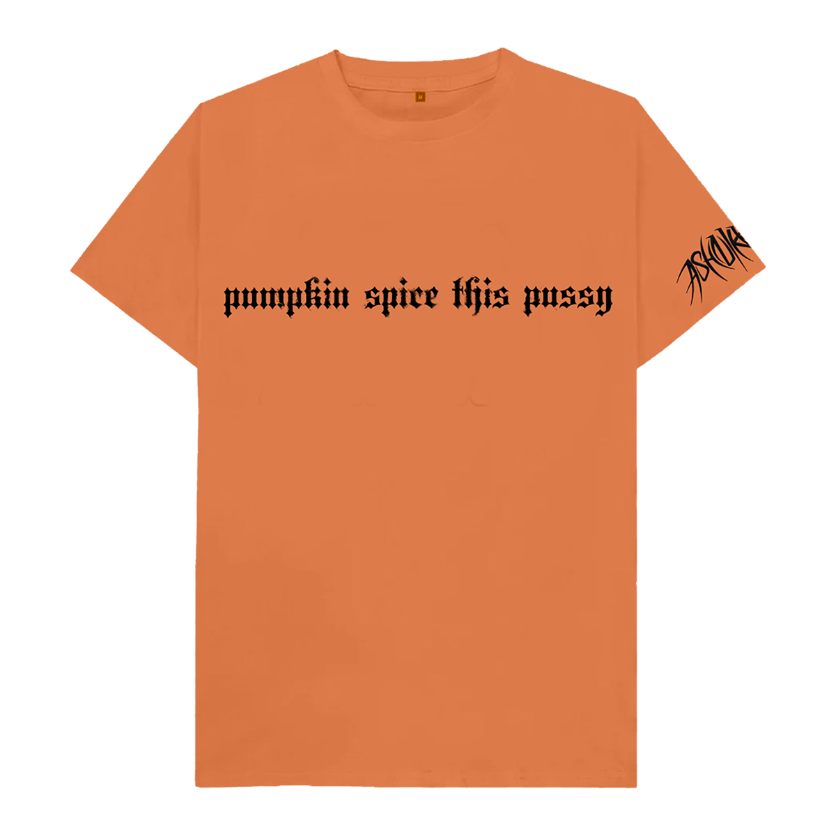 An orange cotton Halloweenie lyric tee from Ashnikko.